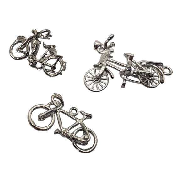 Lot 3 Bicycle Bike Silver Tone Charms Pendants Jewelry Making Craft Findings - Picture 4 of 5